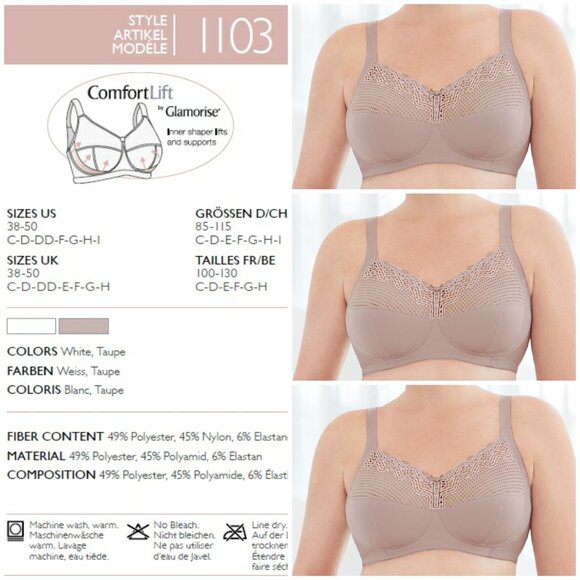 Set of 3! 50G Plus-Size Glamorise COMFORT LIFT Wireless Bra SOFT-LACE Taupe NEW - Picture 1 of 14